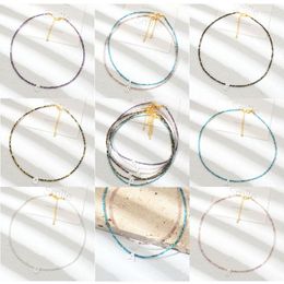 Choker Women Initial 26 Letters Pendant Chain Necklace Fashion Shell Pearl 2mm Natural Stone Beads Summer Colourful Crystal Beaded Choke
