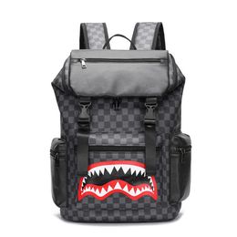 Printed plaid PU mens backpack new fashion large capacity travel bag computer 230220