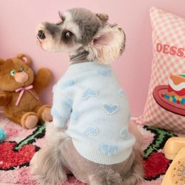 Dog Apparel Heart Sweater Dog Clothes Sweatshirt Cotton Dogs Clothing Pet Outfits Cute Autumn Winter Yorkies Warm Blue Boy Ropa Para Perro 230327