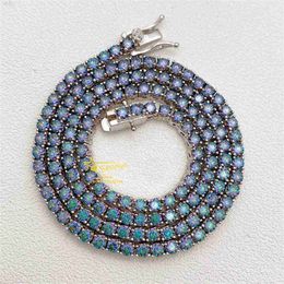 Hot Selling 925 Silver Jewelry Custom Necklace 3mm Width Colorful Blue Moissanite Tennis Chain