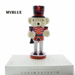 Decorative Objects Figurines Christmas Decorations MYBLUE Wood Nutcrackers Animal Dog Teddy Sculpture Statue Home Decor Crafts 230327