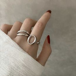 Band Rings S925 Sterling Silver Rings for Women Fashion Simplicity Resizable Geometry Multilayer Party Ring Jewelry Accessories Wholesale G230327