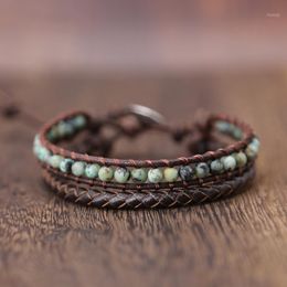 Tennis Bracelets 2023 Unique Mixed Natural Stone Braid Bracelet Vintage Genuine Leather Couples Handmade Wrap For Men&women