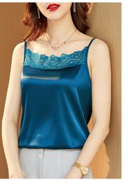 Camisoles Tanks JMPRS Sexy Lace Patchwork Cami Tops Women Summer Fashion Inner Matching Suit Silk Satin Sleeveless Tank Top Female 230327