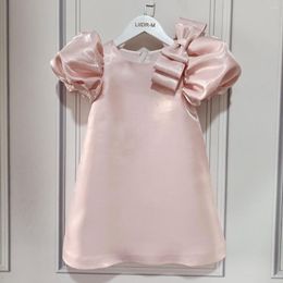 Girl Dresses Satin Silk Toddler Girls Birthday Dress Elegant Evening Party Gown Puff Sleeve Straight Flower Wedding Costume