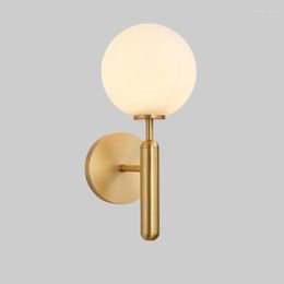 Wall Lamps Modern Nordic Home Copper Material Lamp Bedside Living Room Bedroom Lighting FixtUres Glass Ball Shade Luminarie 110V 220V