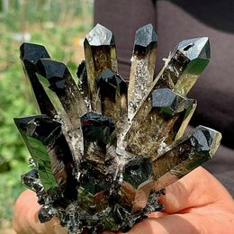 Other Home Decor Beautiful Natural Black Smoky Quartz Crystal Cluster Mineral Healing Spirit Energy Office Aquarium Decoration Gift 230327