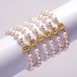 Charm Bracelets Fashion Initials Bracelet Letter Coin Natural Freshwater Pearl For Women Boho Luxurious Bridesmaid Shiny Jewelry Gifts 2023