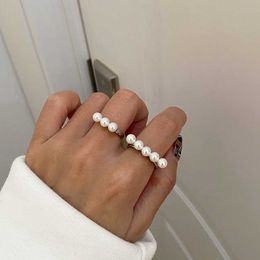 Band Rings Personality Design Bar Shaped Pearl Beads Ring Jewellery Women Elegant Silver Colour Finger Ring Ladies Charms Gift G230327