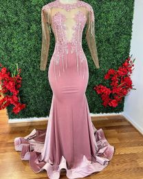 Arabic Aso Ebi Pink Veet Prom Dresses Lace Crystals Mermaid Evening Formal Party Second Reception Birthday Engagement Bridesmaid Gowns Dress Jz0532 407