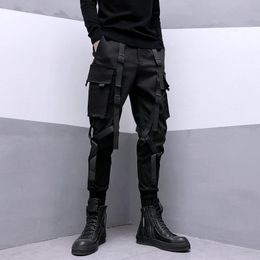 Men's Pants ARENS Techwear Black Cargo Pants for Men Cargo Trousers Male Japanese Streetwear Hip Hop Spring Ribbon Pocket Harajuku Fashion 230327