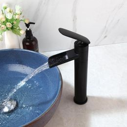 Bathroom Sink Faucets YANKSMART Matte Black Basin Mixer Faucet Vessel Water Tap Waterfall And Cold Deck Mounted