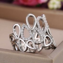 Band Rings Huitan Delicate Hollow Out Water Drop Shape Women Wedding Rings Dazzling Crystal Cubic Zircon Anniversary Gift Fashion Jewellery Z0327