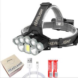 waterproof 8 led T6 Headlamp flashlight Super Bright COB Headlamp with 18650 Battery USB Charger outdoor Hunting camping Head lamp Lights