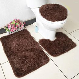 Toilet Seat Covers 3 Pieces Cover Great Decoration Pad Water Absorption Bath Mat Bathroom Supplies Non-slippery Coffee Colour
