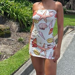 Casual Dresses Zoctuo Elegant Women Strapless Printed Beach Holiday Party Club White Mini Dress 2023 Summer Clothing