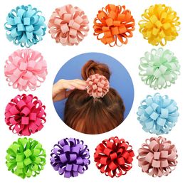 Spherical Flower Hair Band Ribbon Hair Flowers Girls Hairbands High Elasticity Hair Ties Fashion Headwear Kids Head Hair Accessories 20 Colors