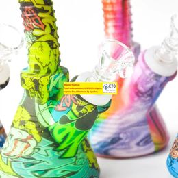 New Printing Mini Silicone bong Glass Bong Water Pipes Pyrex Oil Rigs Glass Bong Thick Recycler Oil Rig for Smoking DHL Free