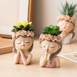 Planters Pots Nordic Flower Pots Cute Girl Decorative Planters Succulents Cactus Flower Pot Decorative Planters for Plants Home Decor Gift 230327