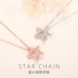 Chains Pure Silver Colour Pentagram Necklace Female Micro Star Pendant Sautoir Fresh Fashion Women's Collarbone Chain Wholesale