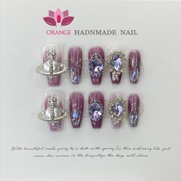 Fałszywe paznokcie ręcznie robione luksusowe prasę na paznokci z Rinestone Fake Manicuree Dekoracja Pełna pokrywa z projektem akrylowym paznokcie dla dziewcząt 230325