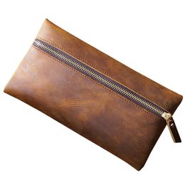 Pencil Bags 100% Nature Genuine Leather Retro Pen Bag Vantage Big Capacity Cowhide Zipper Pencil Case Holder Office School Supplies Gift 230327