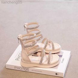 Sandals Summer Casual Fashion Rhinestones Children Roman Shoes High-top Girls Kids Gladiator Sandal Crystal Zip Princess dent Sandals W0327