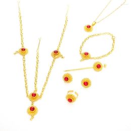 Necklace Earrings Set 24k Gold Color Ethiopian Trendy Jewelry Eritrea Habesha Africa Bridal Wedding