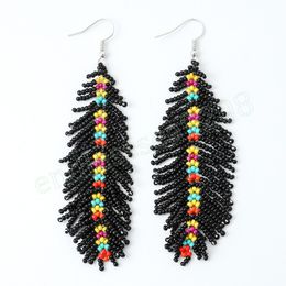 Boho Long Beaded Leaf Shaped Tassel Dangle Earrings for Women Seed Bead Fringed Earrings Jewellery Holiday Style