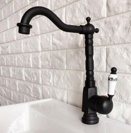 Bathroom Sink Faucets Black Oil Rubbed Bronze Ceramic Handle Kitchen Wet Bar Vessel Faucet Single Hole Swivel Spout Mixer Tap Lnf355
