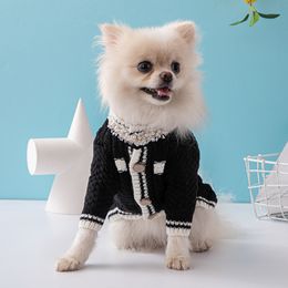 Dog Apparel Luxury Cardigan Pet Sweater with Brooch Dachshund Chihuahua Autumn and Winter Thickened Dog Clothes 230327