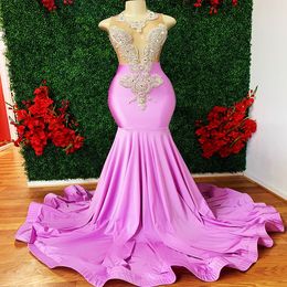 2023 Arabic Aso Ebi Mermaid Lilac Prom Dresses Beaded Crystals Sexy Evening Formal Party Second Reception Birthday Engagement Gowns Dress ZJ2115