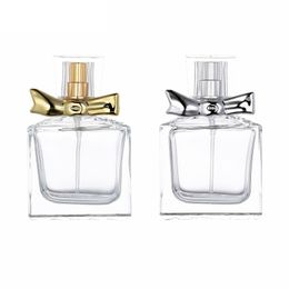 Refillable Glass Perfume Clear Bottle 30ML Gold Silver Spary Press Pump Empty Square Shape Parfum Vials Portable Cosmetic Packaging Container