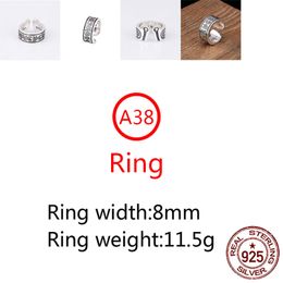 A38 S925 Sterling Silver Ring Fashion Retro Personality Cross Flower Letter Versatile Punk Style Jewellery Gift for Lover