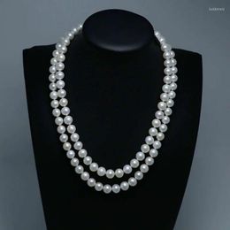 Chains Elegant Two Strands 9-10mm South Sea White Round Pearl Necklace 18"19" 925 Sterling Silver