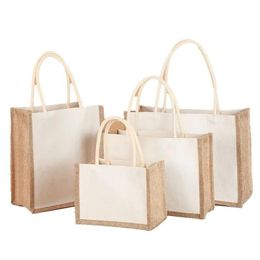 Sublimation Blanks Blank Polyester Canvas Tote Bag Waterproof Pe Film Lined Linen Jute Shop Natural Eco Friendly Dhccs