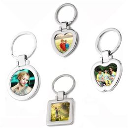 Sublimation Blanks Keychain Metal Charm Heat Transfer Blank Board Heart Round Square Rings Po Frame Key Chain F Dhnb1