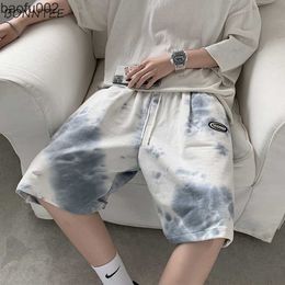 Men's Shorts Casual Shorts Men Tie Dye High Street Patchwork Designed Elastic Waist Korean Style Plus Size S-3XL All-match Males Trousers W0327