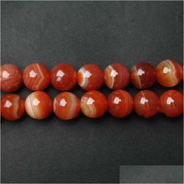 Stone 8Mm Natural Red Orange Stripe Agat Round Loose Beads 4 6 8 10 12Mm Pick Size For Jewellery Making Drop Delivery 202 Dhspv