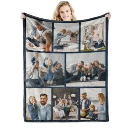 Blanket Custom with Words Picture Collage Customized Birthday Souvenir Gifts Personalized Throw for Father Mom 230327
