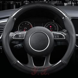 Steering Wheel Covers Universal Luxury Car Cover Carbon Fibre Leather Covered For Interior Accessories
