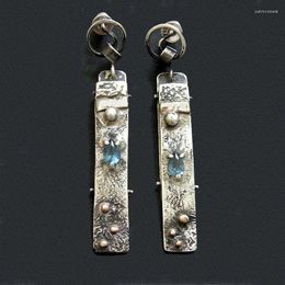 Dangle Earrings Female Tribal Long Geometric Metal Blue Crystal Water Drop Stone African Jewellery Statement Vintage Earing