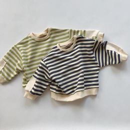 T-shirts Spring T-shirt Children Striped Sweatshirts Toddlers Kids Clothes Baby Boys Girls Loose O-neck Long Sleeve Pullovers Tops 230327