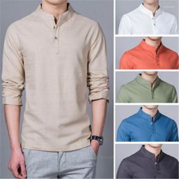 Ethnic Clothing Chinese Fashion Cotton Linen Top For Men Hanfu Traditional Tai Chi Uniform Long Sleeve Shirt Plus Size M-5XL