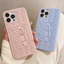 Luxury Silicone Case Bear Cartoon Cute 3D Stereo Decompression Anti-fall Protective Liquid Back Cover for iPhone 14 Pro Max Plus 13 12 11