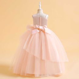 Girl's Dresses Elegant Girls Princess Dress Kids Birthday Wedding Party Layered Tulle Clothes Young Girls White Pink Evening Costume Vestidos