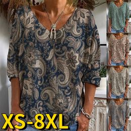 Womens TShirt Vintage Tops VNeck Tshirt Slim Pullover Autumn Winter Everyday Street Fashion Tee Shirt Design Printing Clothes 230327