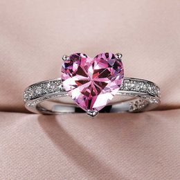 Band Rings Exquisite Fashion Heart Pink Crystal Zircon Rings for Women Engagement Ring Wedding Party Anniversary Gift Jewellery Anillos Mujer Z0327
