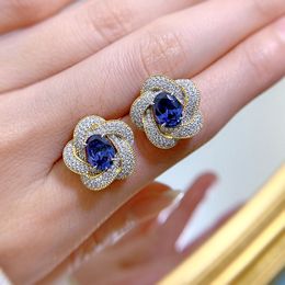 Charm Sapphire Diamond Stud Earring 100% Real 925 Sterling Silver Engagement Wedding Earrings for women Bridal Party Jewellery