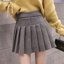 Skirts Casual Streetwear Pleated Skirt Women Winter Wool Short Skirts A-line Mini Jupe Femme Grey Black Saia Kawaii School Skater Skirt 230327